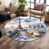 Paris Cityscape with Eiffel Tower Print Round Rug, Living Room, Bedroom, Playroom Carpet, Non Slip Floor Mat, Gift