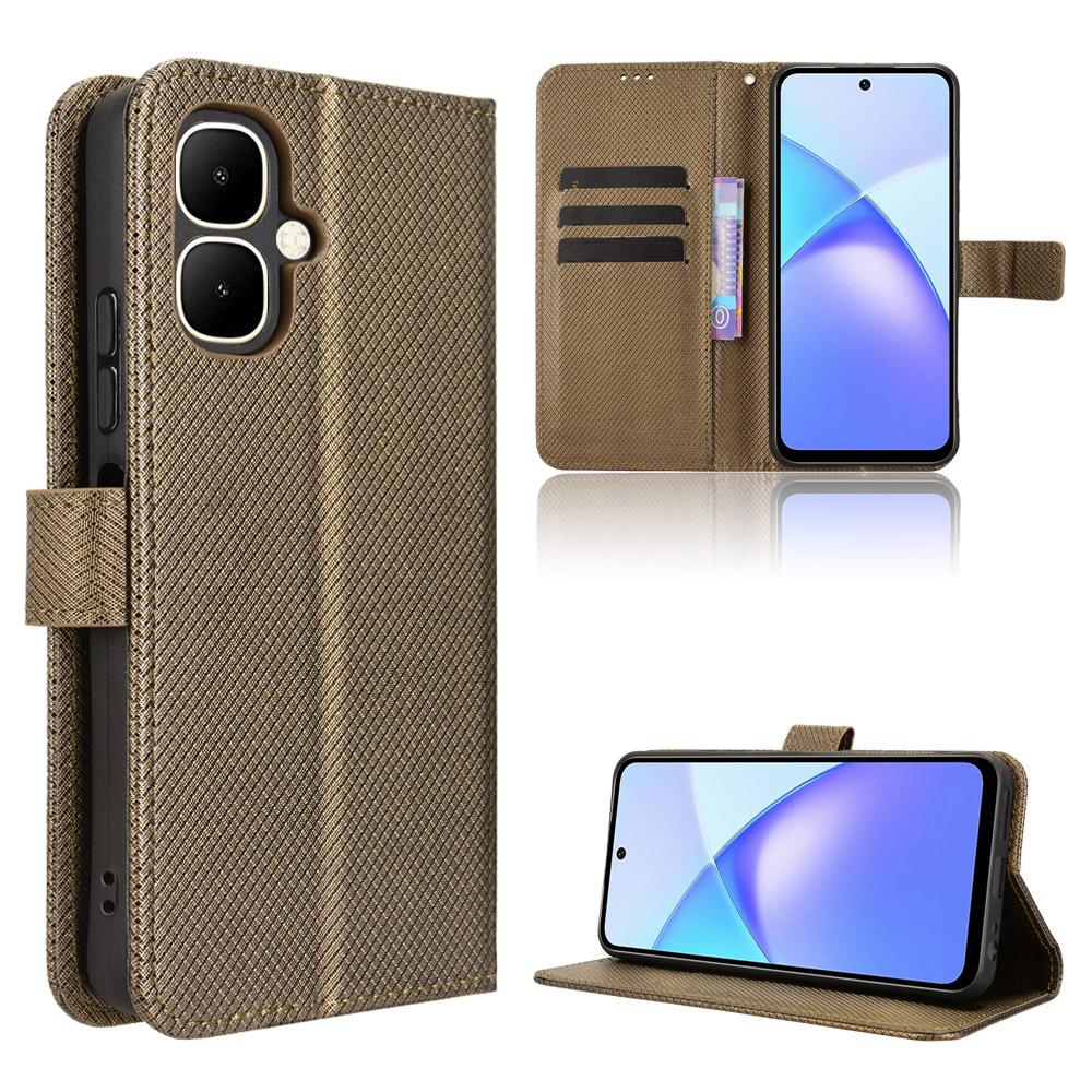 For TECNO Pop 10/Infinix Smart 10 Leather Wallet Case with Strap Diamond Texture Phone Cover
