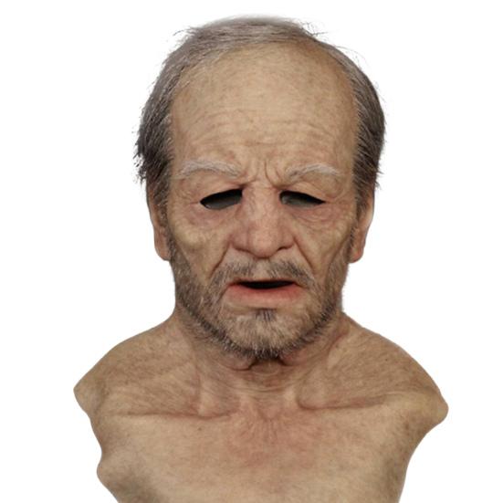 Old Man Masque for Adults Realistic Latex Elderly Human Full Head Cover with Lifelike Wrinkle for Halloween Masquerade Cosplay Costume Props