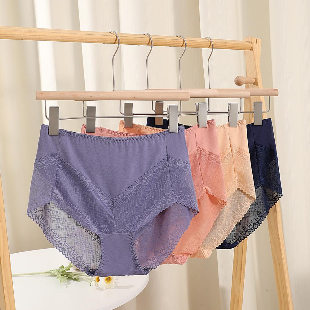 No Trace Breathable Panties High Waisted Lace Patchwork Women's Underwear Cinching Lifting Hip Shaping Body Solid Color Pure Cotton PANTIES
