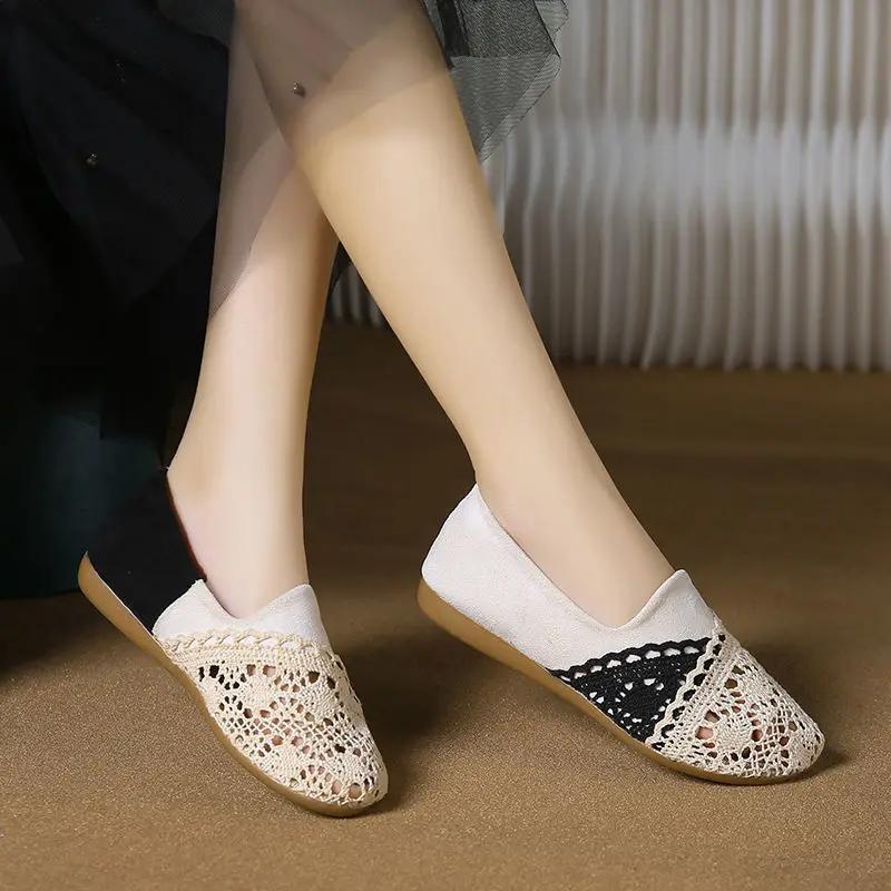 Модная женская обувь Слипоны Круглый носок Не корейский стиль Повседневная Стильная Быстрая доставка Предложение Дешевая ликвидация 39 Женские туфли на плоской подошве