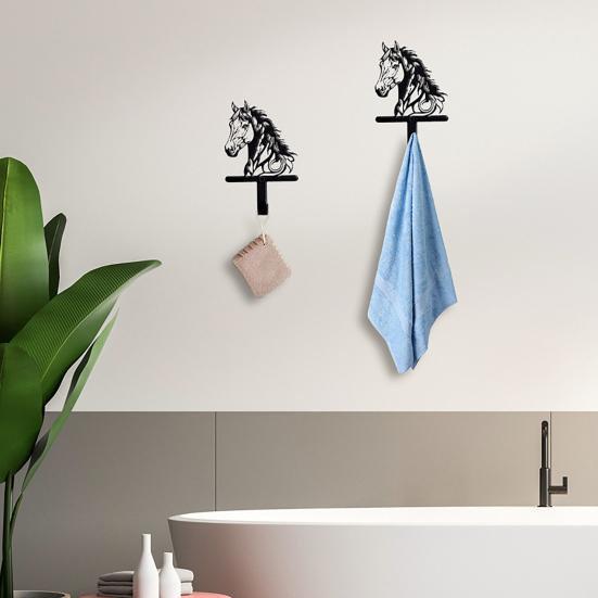 Black Horse Wall Hook Key Hanger with Horse Silhouette Wall Mounted Iron Hook Entryway Organizer