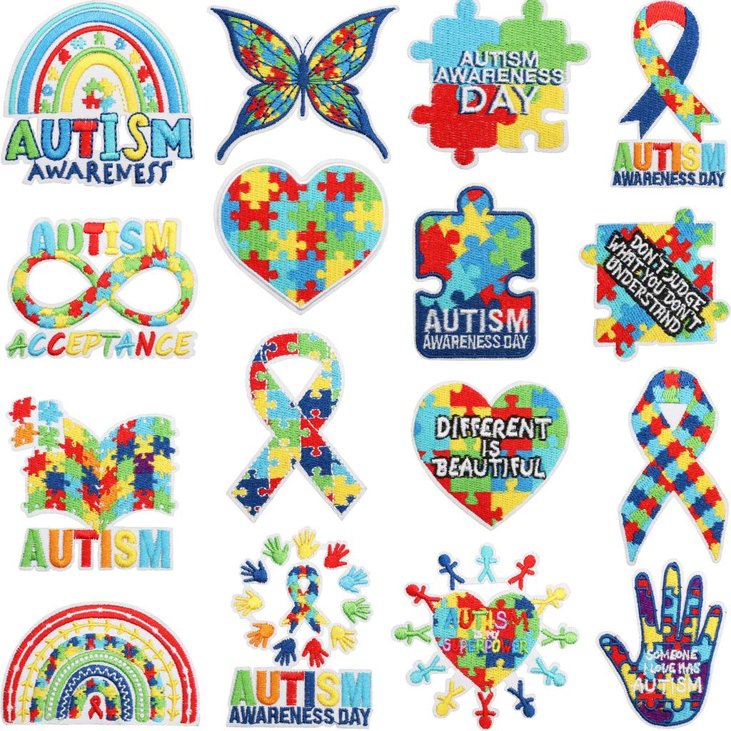 Autism Theme Embroidery Cloth Sticker Palm Computer Embroidery Label Cartoon Butterfly Love Patch Sticker Ironing