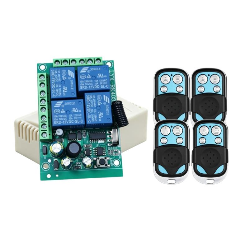 433Mhz Universal Wireless 4-key Remote Control Light Switch AC 85V 110V 220V 4CH RF Relay Receiver for Light/Garage Door/LED DIY 3
