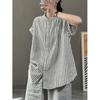 Artistic Striped Cotton Linen Shirt for Women In Summer Loose Casual Comfortable Sleeveless Top Shirts