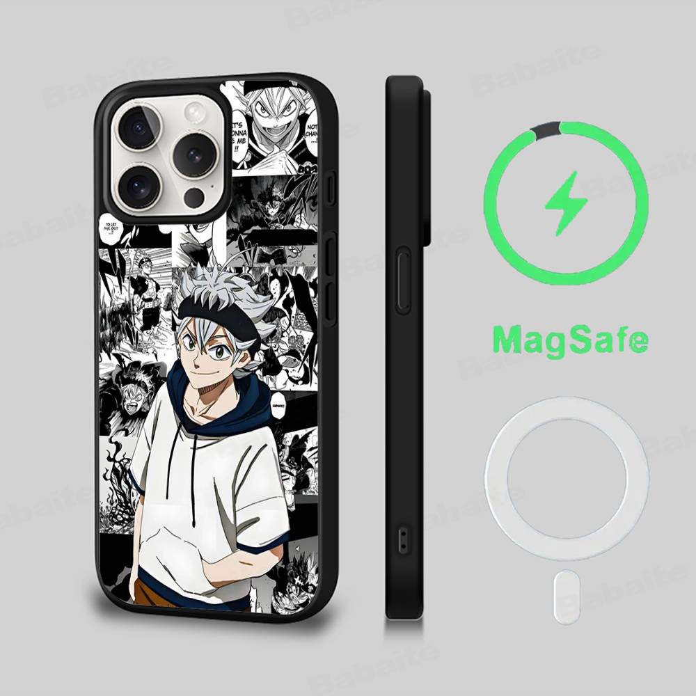 Anime Black C-Clover Phone Case Magnetic Case For IPhone 16 14 13 12 11 15 Pro Max Plus For Magsafe Wireless Charge Cover