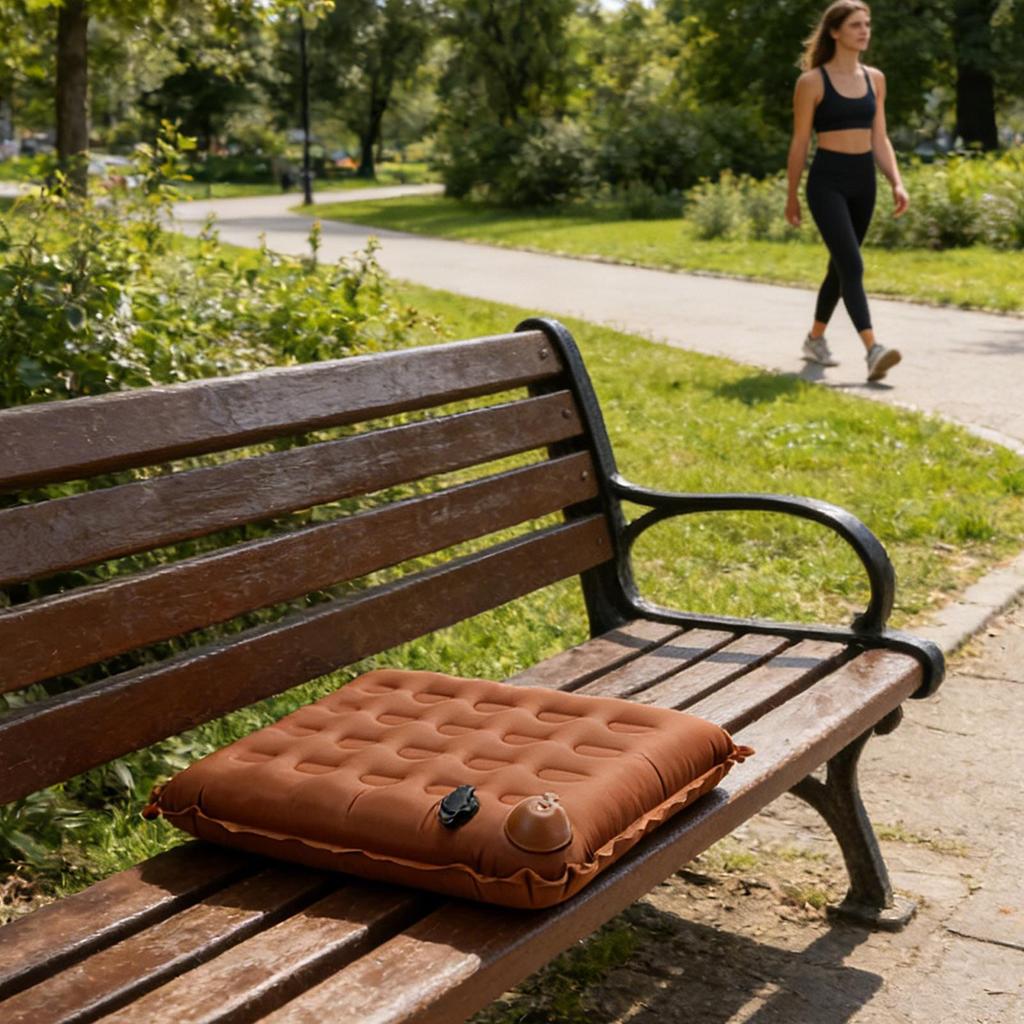 Self-Inflating Stadium Seat Cushion With Reflective Strip & Back Support, Portable Blow Up Chair For Outdoor Sports Events Camp