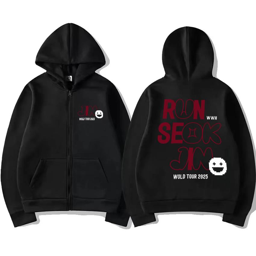 Худи Jin Runseokjin World Tour Мужское Женское НОВОЕ Винтажное Пальто Флис Повседневная Куртка на Молнии Осень Зима Свободные Толстовки