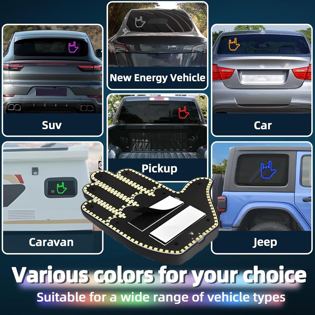 Светодиодный знак «Средний палец» для автомобиля, Рука со светодиодным жестом «Глог» для автомобиля, Светодиодный знак «Дорожный агрессор», Светящаяся рука «Дорожный приятель» со светодиодным жестом «Гло» для окна автомобиля с пультом дистанционного управления,