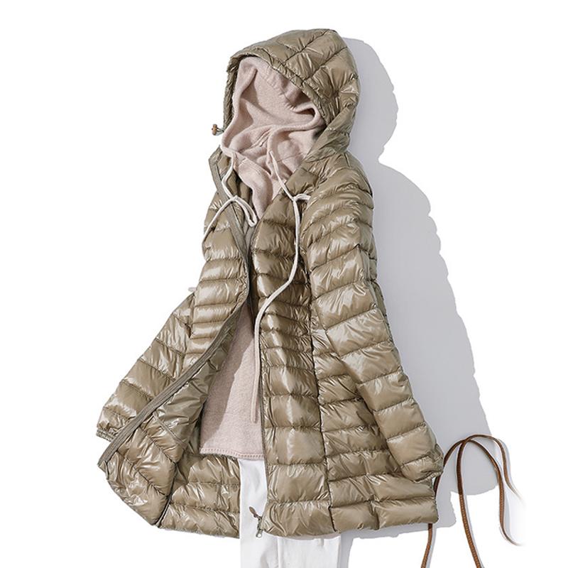 Женская ультралегкая белая куртка на утином пуху, женская осенне-зимняя теплая куртка, повседневная тонкая длинная куртка с капюшоном на утином пуху, женская верхняя одежда