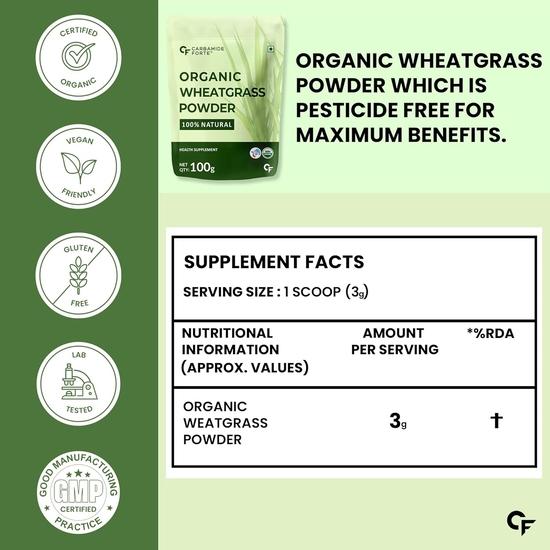 Carbamide Forte 100% Natural Organic Wheatgrass Powder | Wheat Grass Powder Organic  | Wheatgrass Juice Powder - 100g Wheatgrass Powder Organic