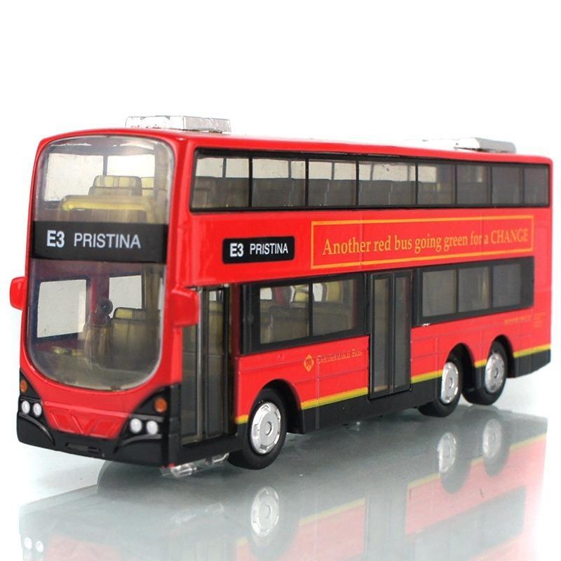 1:43 Kids Toys Double Decker Bus Cool Metal Vehicle Cars Model for Music Pull Back Cars Miniatures