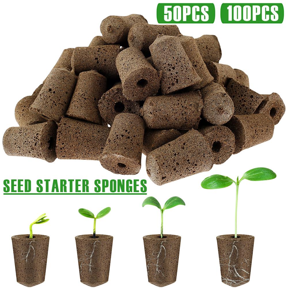 50/100 Pack Seed Starter Sponges Professional Hydroponics Sponges Kit Eco-Friendly Replacement Root Growth Sponges for Garden