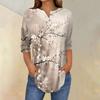 3/4 Length Sleeve Womens Tops Summer T-Shirts Floral Print V Neck Casual Basic Tee Button Shirts Tunic Tops
