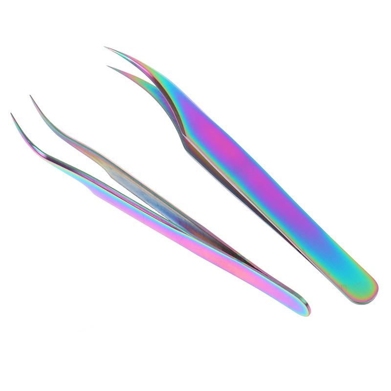 1Pc Multicolor Stainless Steel Eyelashes Tweezers Curved Straight For Eyelash Tongs False Clip Professional For Lashes Extension Tools
