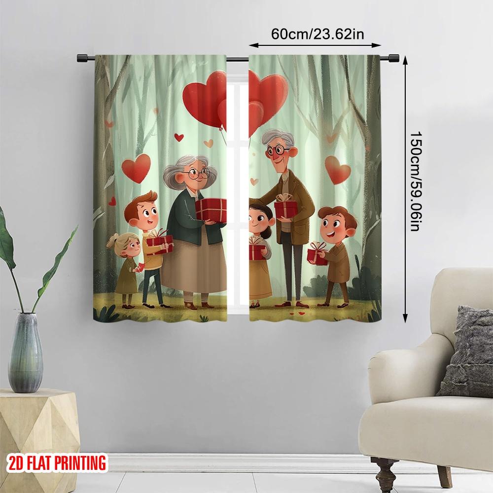 2 шт., 2D принт на плоскости Светофильтрующие шторы Boster Family Love 100% полиэстер (без стержня) Праздничный Ldeal для спальни и