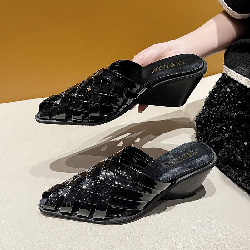 Модные женские плетеные сандалии на танкетке с толстой подошвой и острым носком, большого размера, повседневная пляжная обувь