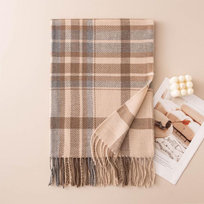 Womens Thick Wool-Feel Plaid Scarf Shawl Winter Warm Neck Wrap British Style Elegant Accessory