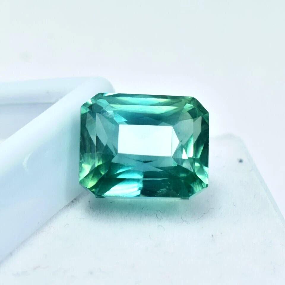 Natural Bluish Green Sapphire Emerald Cut 8 Ct Beautiful Certified Gemstone