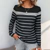Black Striped T-shirt Women's Casual Top Long Sleeved Round Neck Pullover Commuter Base Shirt Simple Loose Top New Fashion Autumn