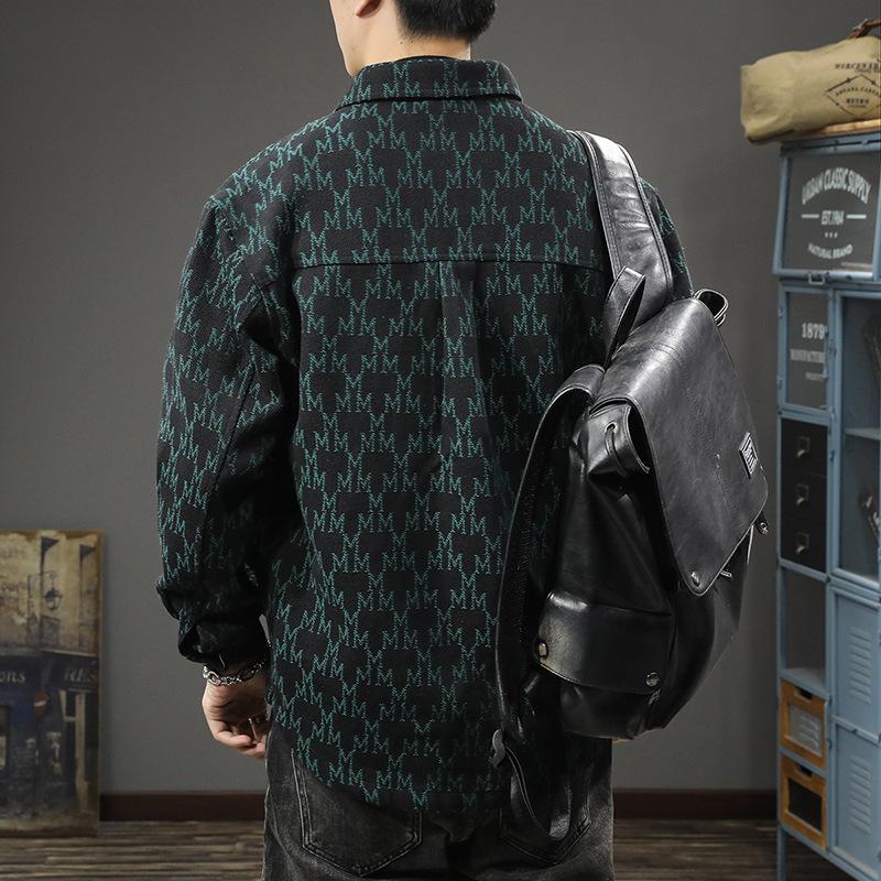 American High Street Retro Jacquard Tooling Jacket Мужская свободная модная брендовая повседневная куртка с лацканами