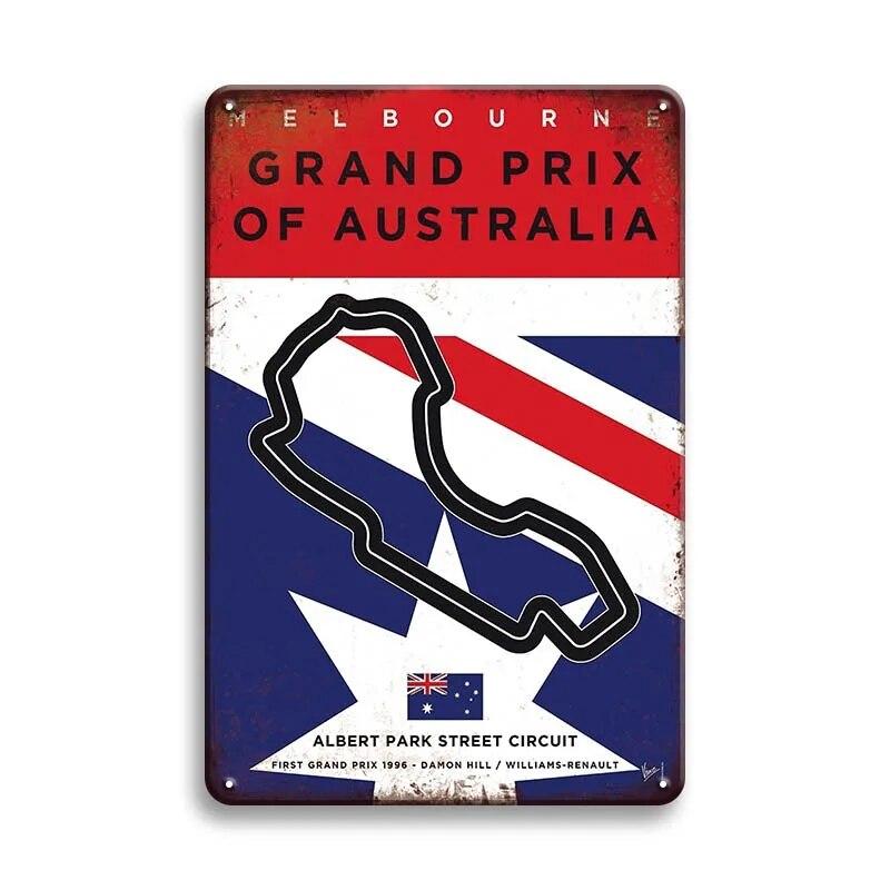 Металлический Плакат Гоночный Трек F1 Конкуренция Винтаж Оловянный Знак Ретро Железная Пластина Бар Клуб Человек Пещера Домашнее Украшение Стены Художественные Наклейки