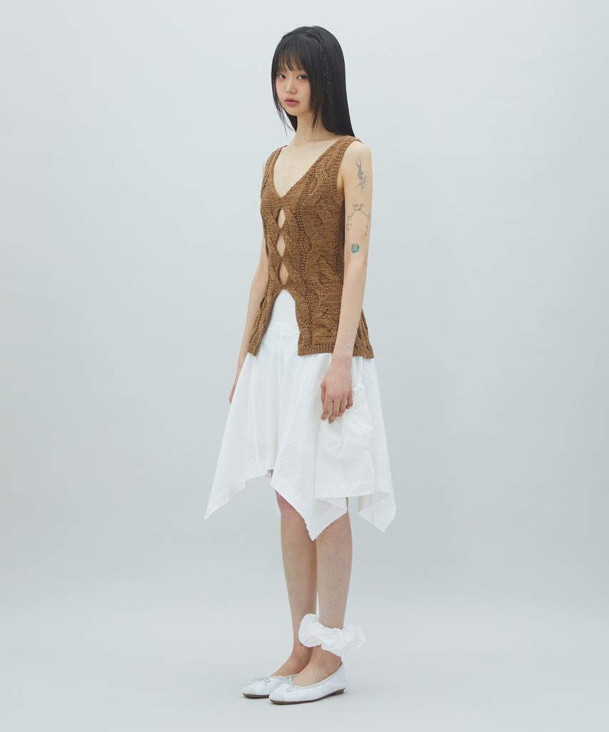 LALAFOX V-Neck Stitch Knit Vest Brown Br2Kv002