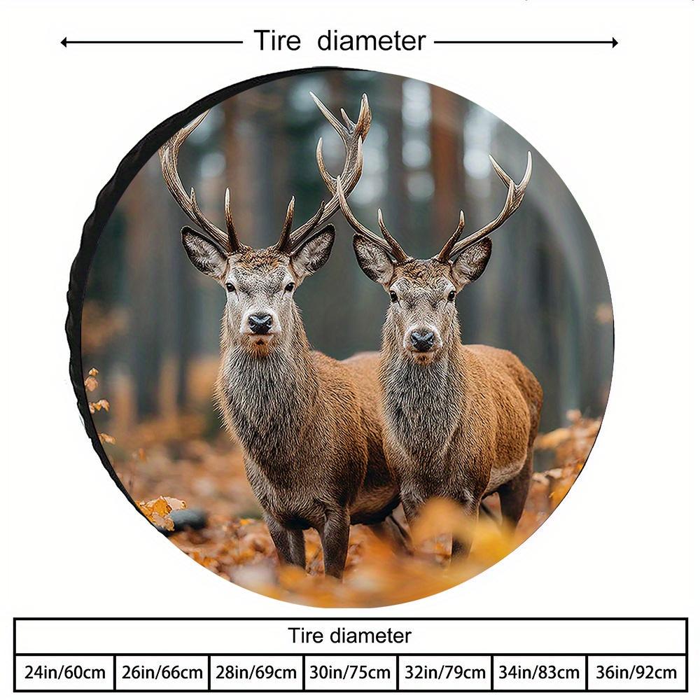 Stag Deer Autumn Forest Print Tire Cover Polyester Spare Wheel Protector for SUV RV Truck