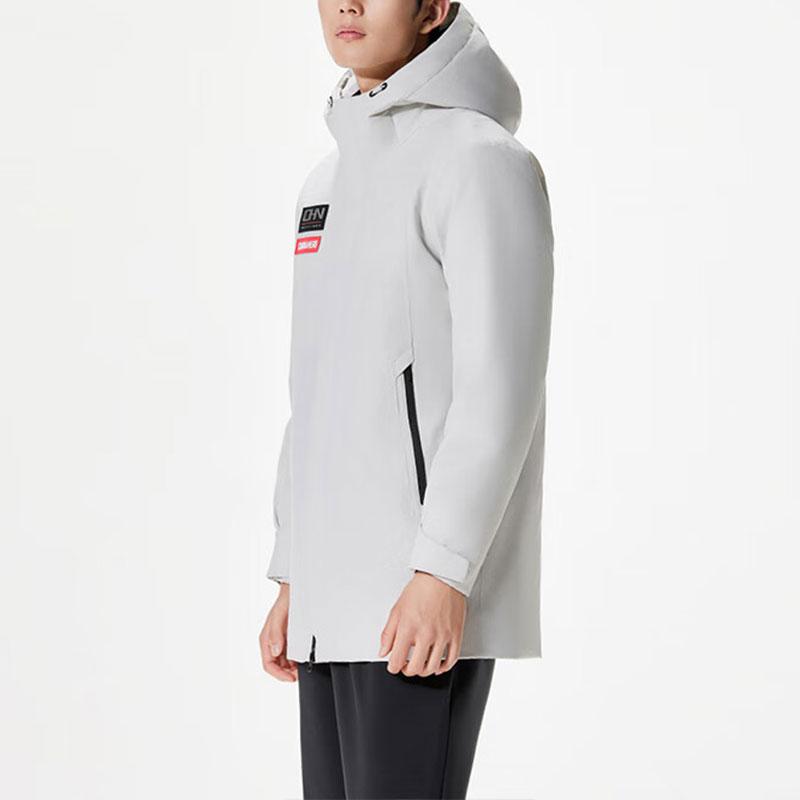 Anta Однотонная водонепроницаемая куртка средней длины с капюшоном, мужская верхняя одежда, трава-зима-серый 152417909-1