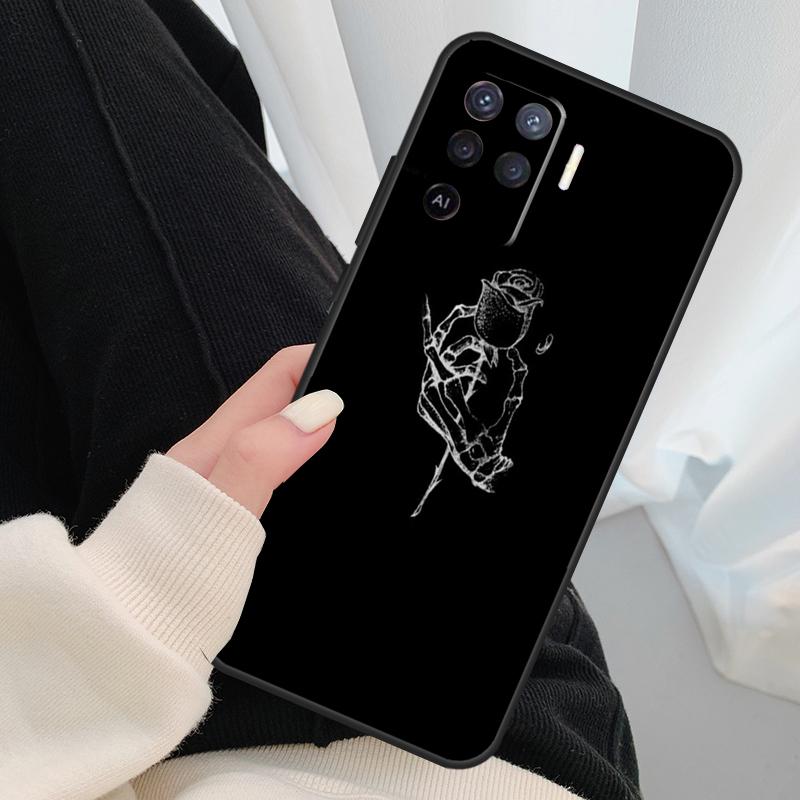 Black Aesthetics Skull Skeleton Case For Oppo A17 A57 A77 A40 A78 A54 A74 A94 A76 A16 A96 A18 A60 A80 A38 A58 A98 A15 A5 Pro