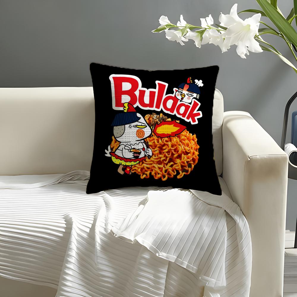 Kwaii Anime BBuldak RRameSn Pillow Case Natural Linen Organic Fabric DoubleSided Printing Sofa Home Decor Cushion Cover