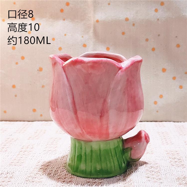 1 шт. 180 мл Тюльпан Градиент Цветок Расписанная вручную Чашка для воды Подставка для свечи Керамическая кружка Крышка В помещении Шкатулка для драгоценностей