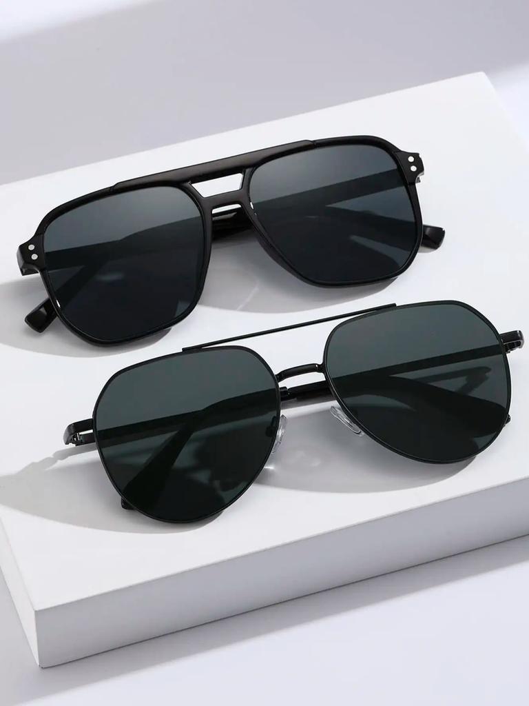 2PCS Men Shades Fashion Plastic Aviator Frame Women Sunglasses For Daily Life Eyewear Accessories.
