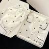 Women's Pajamas Heart Print Simple Short Sleeve Shorts Student Nightwear Loungewear White Cardigan 2 Piece Set Sleepwear