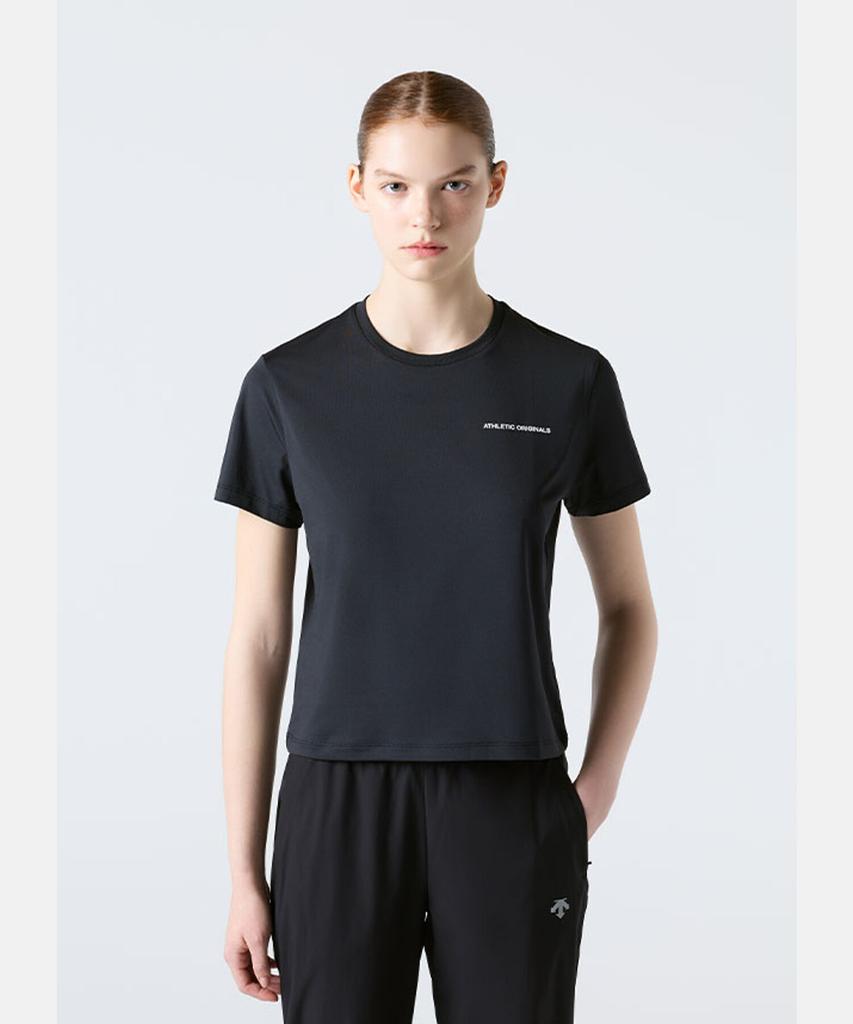 Женская короткая футболка для бега DESCENTE с коротким рукавом, черная, Sr122Rts31