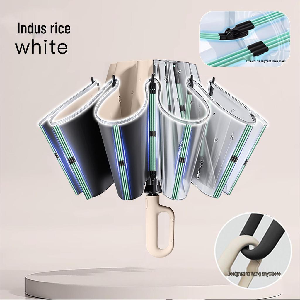 72-Rib Automatic Ring Buckle Umbrella: Portable, Reinforced, Dual-Use for Sun & Rain, Folding Hook Design for Men & Women