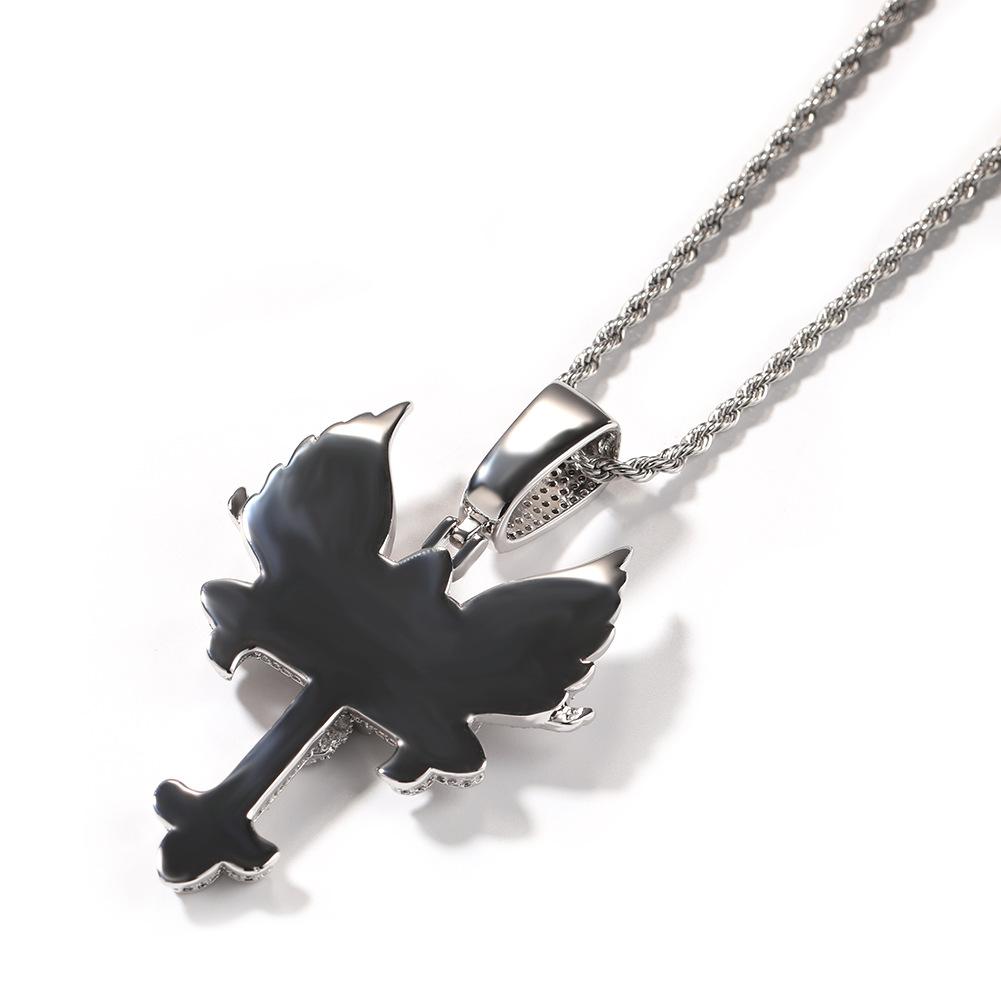 European and American Hip Hop Cross Necklace Niche Creative Angel Wings Cross Shape Pendant Couple Necklace Sweater Chain
