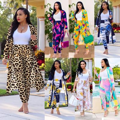 Женский сексуальный кардиган с принтом, пальто, комплект из двух предметов с длинным рукавом, модный женский костюм