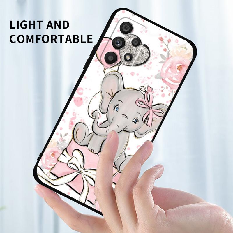 Cute Dumbo Cartoon For Samsung A53 A52 A33 A32 A51 A71 A21S A13 A73 A50 A22 A23 A03 A72 A54 A12 5G Black TPU Phone Case