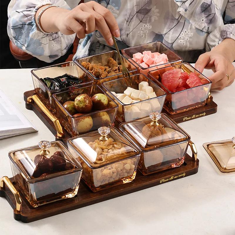 Бытовая тарелка для сухофруктов KTV Стеклянный поднос для фруктов Креативное панно для сухофруктов Коробка конфет Dim Sum Закуски, размещенные на тарелке