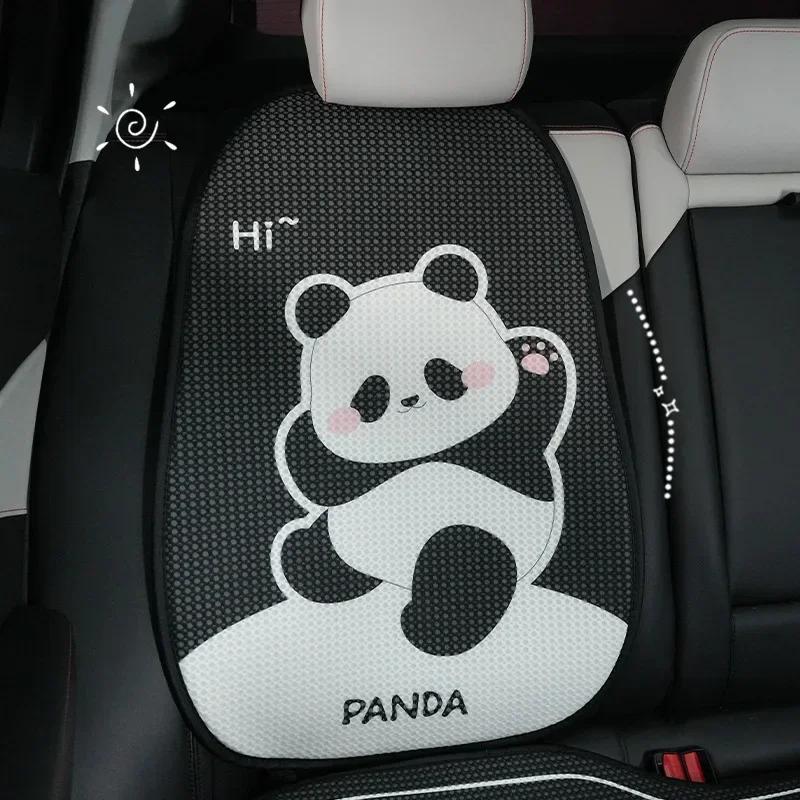 2024 Cartoon Panda Car Seat Cushion Full Set Fashion Breathable Ice Silk Car Seat Cushion Cover Anti Slip Interior Accessories
