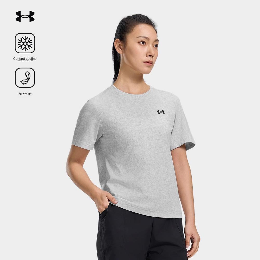 Under Armour Серия "Городской кемпинг" Однотонная удобная повседневная футболка с коротким рукавом Унисекс Топы Светло-цветочный-серый 15226118-0139