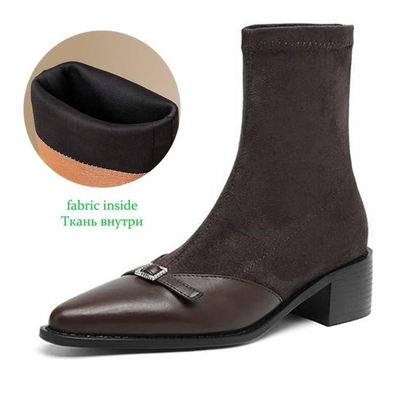 Krazing Po Микрофибра Зимние Остроносые Размер 33 Ковбойские Сапоги Размер 43 Металлическая Пряжка Толстый Каблук Эластичные Ботильоны