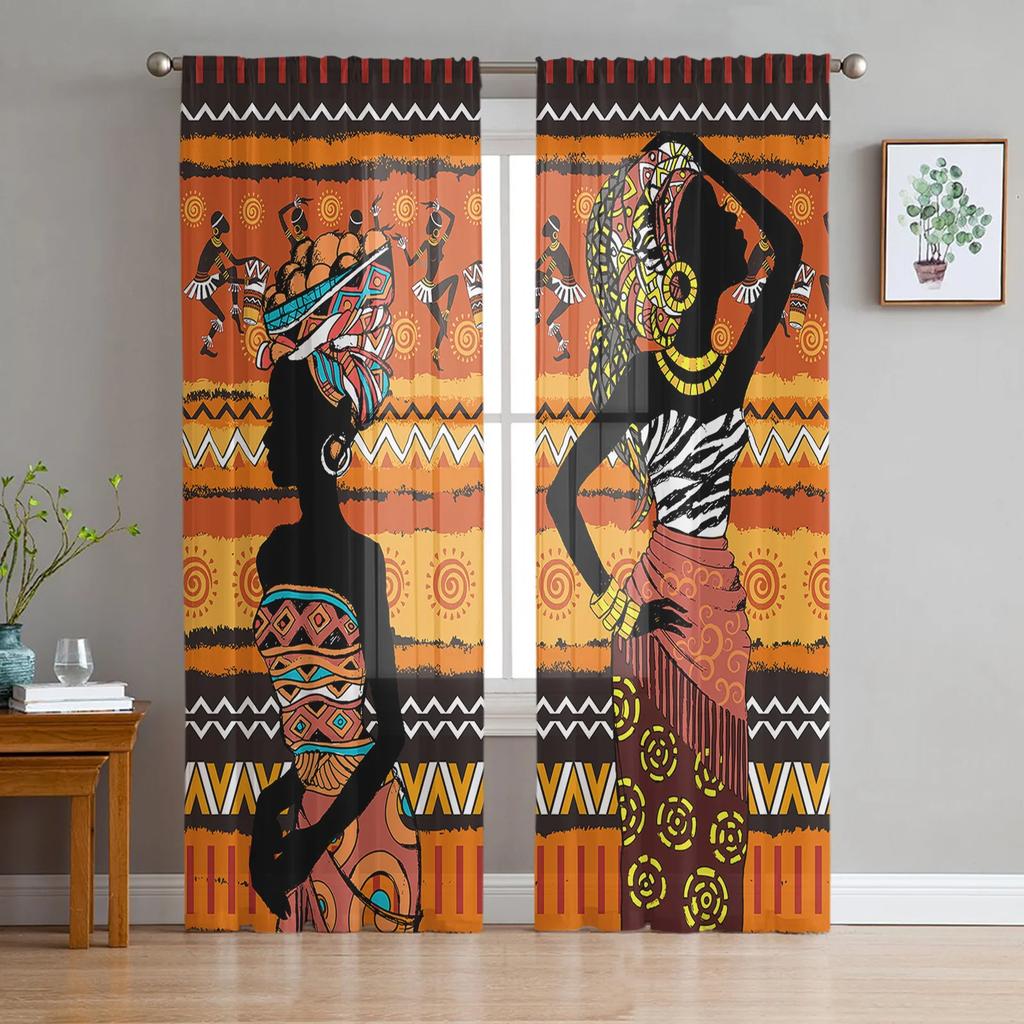 Ethnic Style African Women Black Women Sheer Curtains for Living Room Decoration Window Curtain Kitchen Tulle Voile Drapes