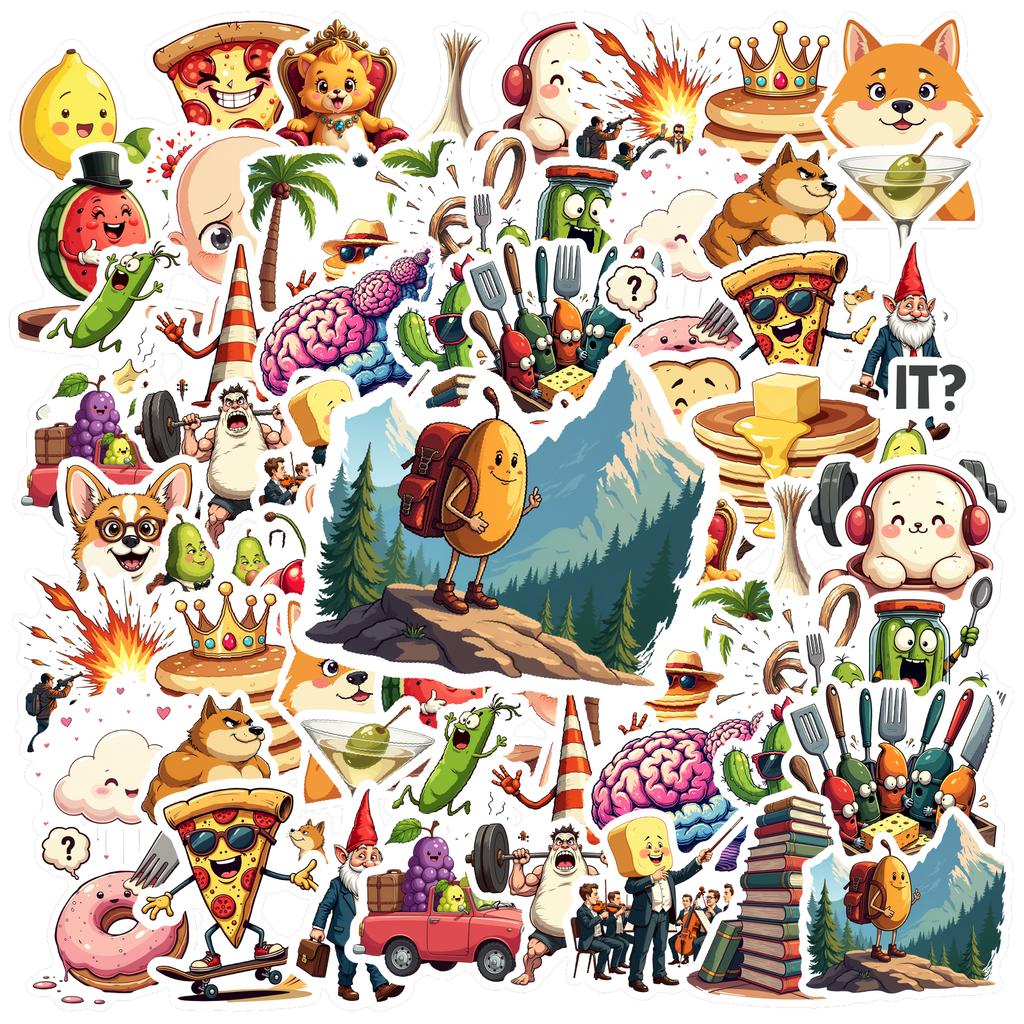 35-70pcs Fun Food Animal’S Life Stickers Whimsical Characters Teacher Reward Stationery Stickers Diy Graffiti Decals