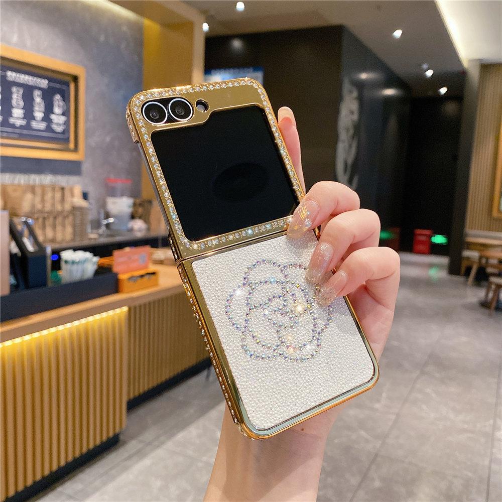 Роскошный чехол из кожи с бриллиантами и золотым покрытием для Samsung Z Flip 6 Flip 5 Flip 4 3 Противоударный чехол-книжка для телефона Coque
