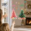 Pink Christmas Tree Decals 2Pcs Static Window Clings, Removable Xmas Stickers Snowflake Clings with Star for Home Shop Cafe Holiday Decorations Party