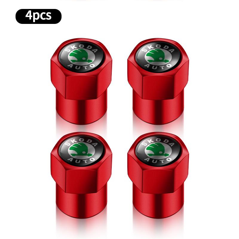 4PCS Car Wheel Tire Valve Caps Tyre Rim Stem Covers For Skoda Octavia Superb Rapid Kodiaq Karoq Fabia Kamiq Enyaq Vision RS Y