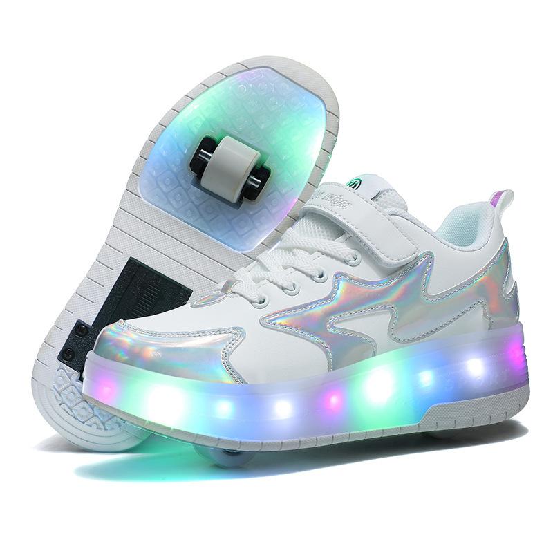 Children's Glowing Runaway Shoes Boys Girls Adult Double Wheel Burst Shoe Lace Wheel Shoes Schoolgirl Roller Skates None