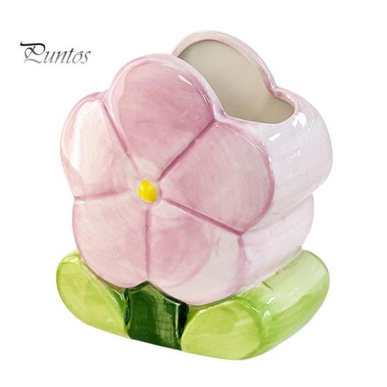 Ceramic Flower Pen Holder Handmade Tulip Cosmetic Storage Box Makeup Brush Organizer Flower Pencil Holder for Home Office Desk